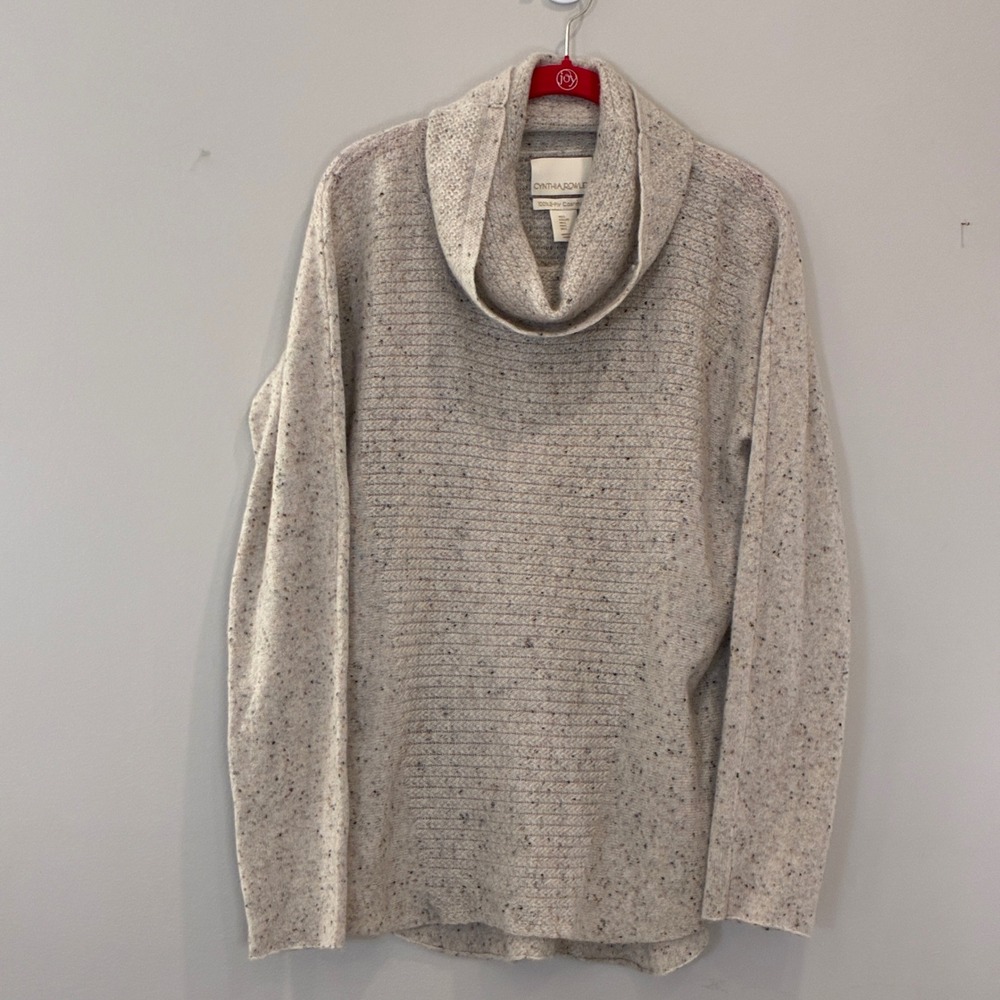 Cynthia Rowley Cashmere Sweater Women Large Gray Cowl Neck Speckled Knit‎